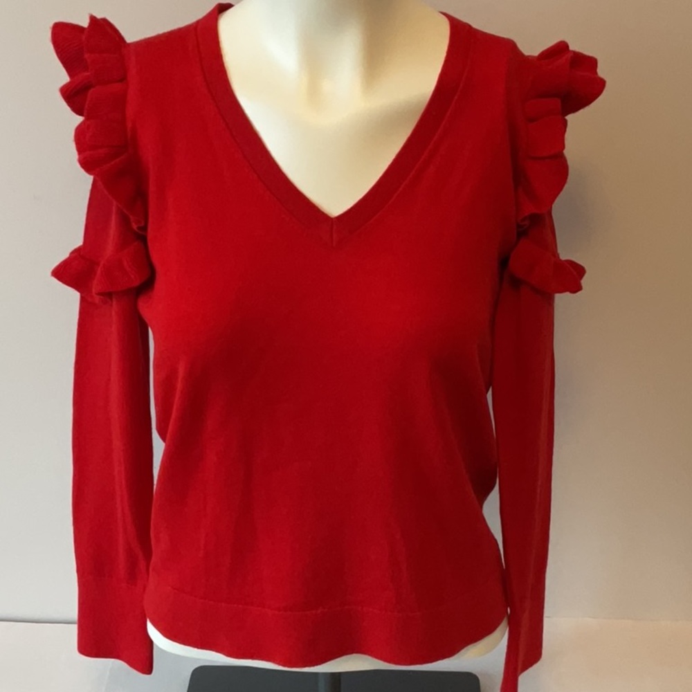 Merino Wool Ruffle Trim Sweater - Picture 4 of 9